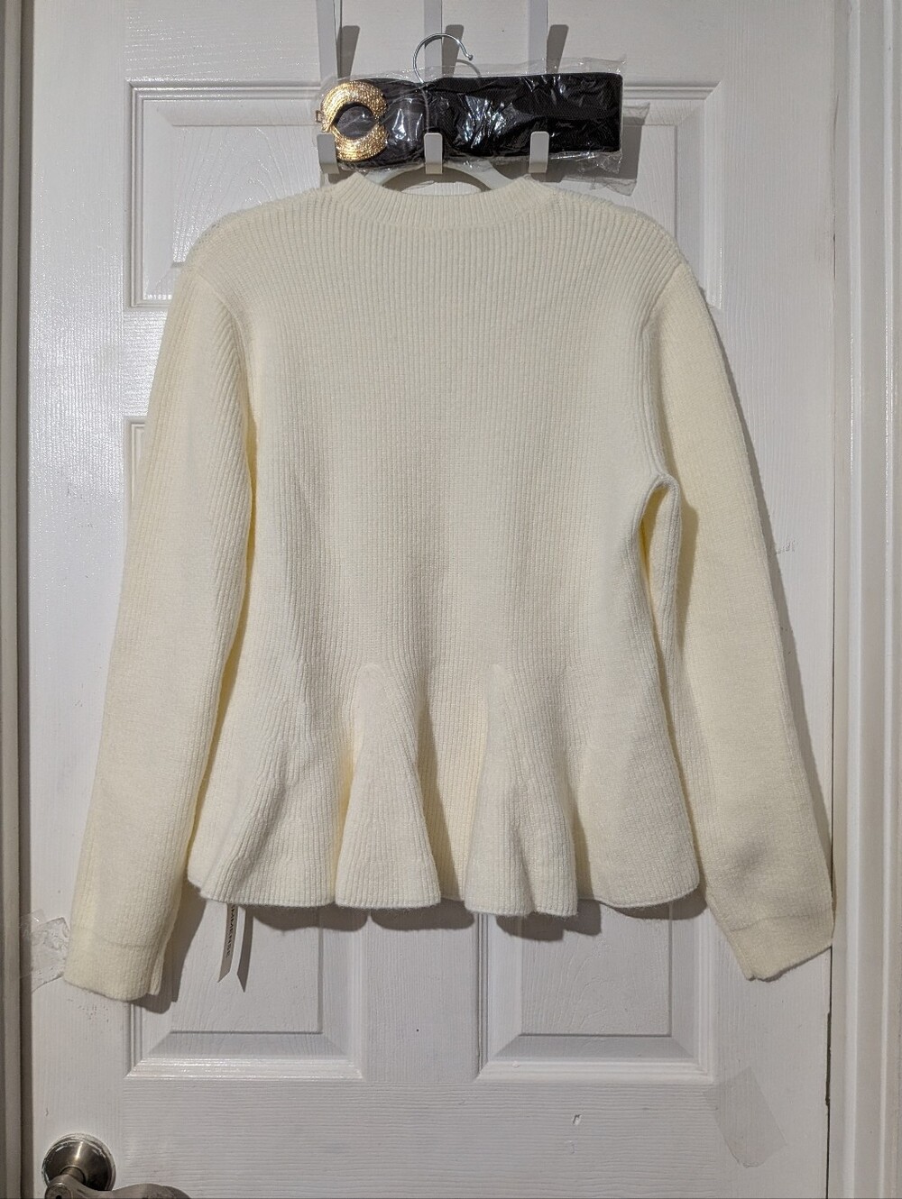 Commense Peplum Cable-Knit Top with Wide Belt - Picture 9 of 16
